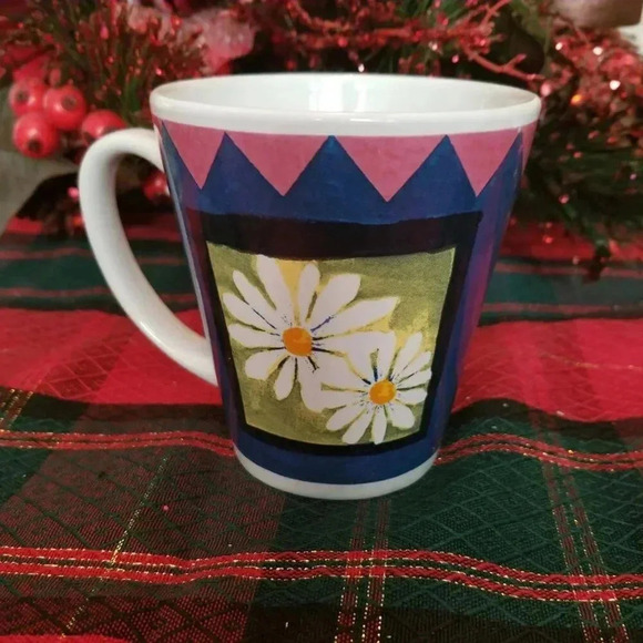 Vintage 90s Daisy coffee mug + Blue + Pink - Picture 3 of 3